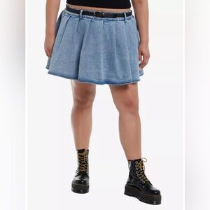 Sweet Society Light Indigo Belted Denim Skirt